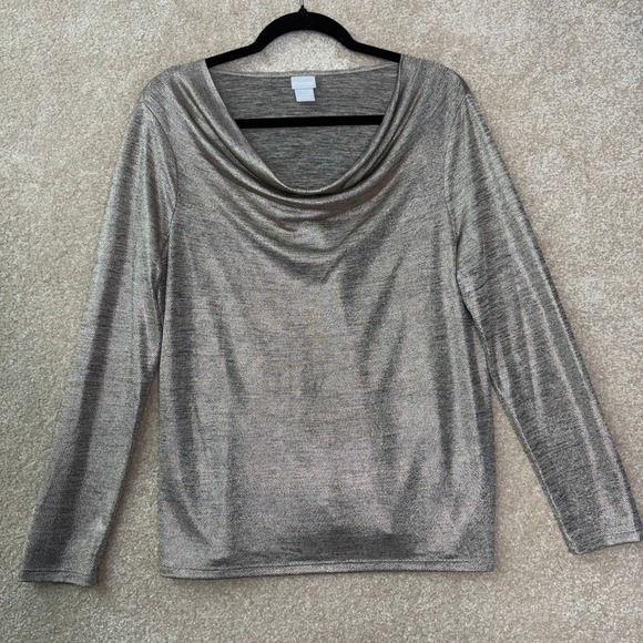 Chico's Tops - CHICO'S Cowl Neck Top Women's Medium Size 1 Metallic Shimmer Holiday Glam